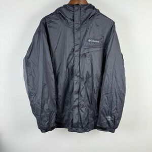 Columbia Omni-Tech Waterproof Jacket Mens L Gray Hooded Rain Shell